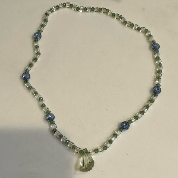 VTG GREEN BLUE CLEAR ART DECO GATSBY STYLE STRETCHY NECKLACE 16” ADULT CHILDRENS - Picture 9 of 11